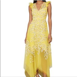 BCBG Aurora Yellow Embroidered Evening Gown